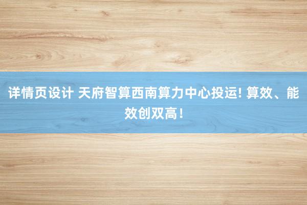 详情页设计 天府智算西南算力中心投运! 算效、能效创双高！