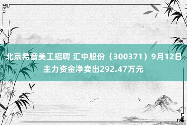 北京希音美工招聘 汇中股份（300371）9月12日主力资金净卖出292.47万元